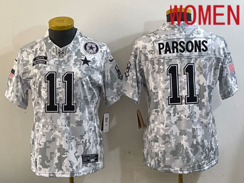 Women Dallas Cowboys #11 Parsons Nike Arctic Camo 2024 Salute to Service Limited NFL Jersey style 2->women nfl jersey->Women Jersey